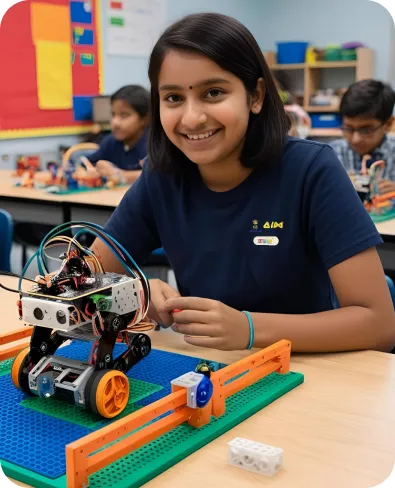 Student working on robotics